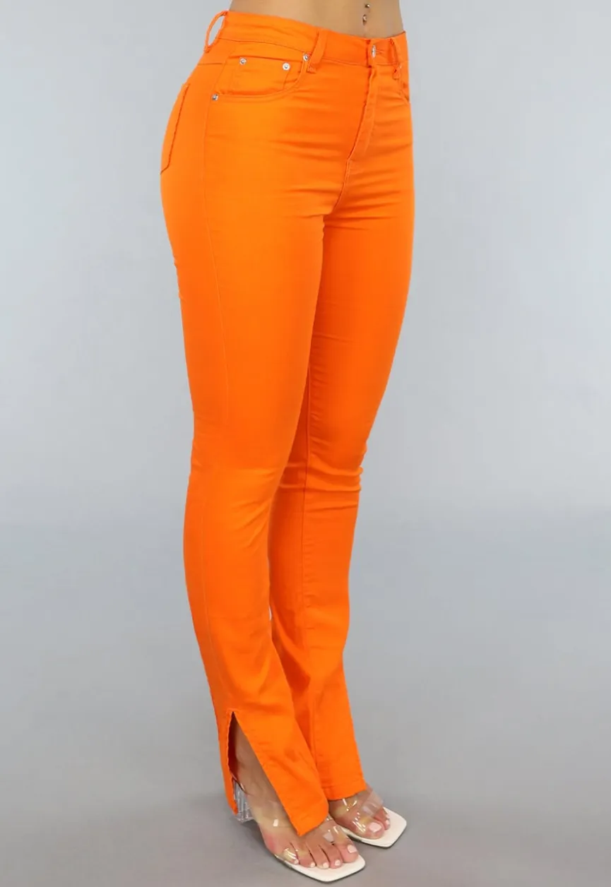 Oranje Skinny Jeans met Split