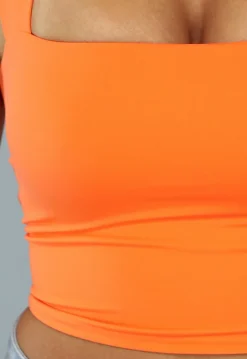 Oranje Sporttop met Vierkante Hals en Strikdetail