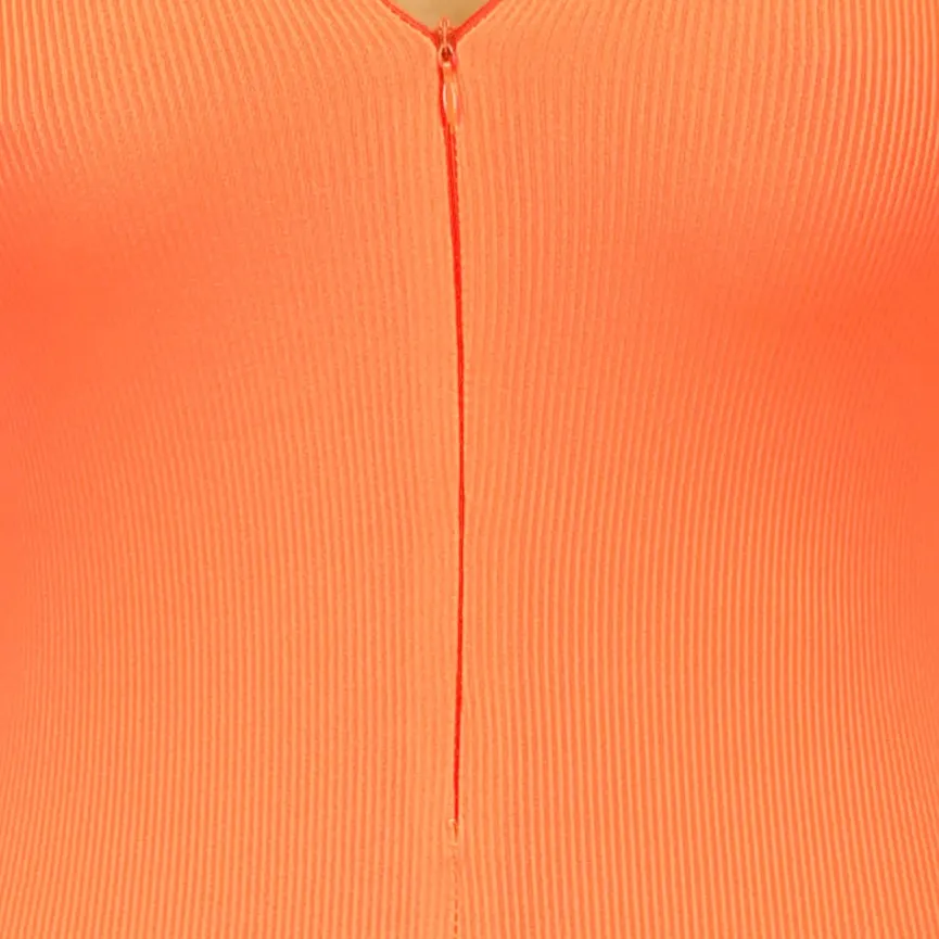 Oranje Stretch Rib Jumpsuit met Rits