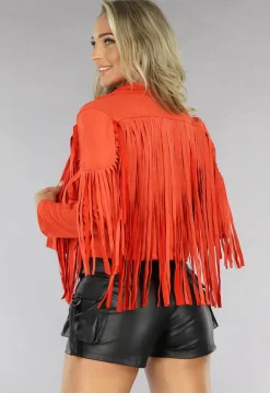Oranje Suèdelook Fringe Jasje