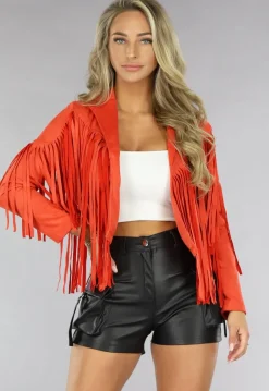 Oranje Suèdelook Fringe Jasje