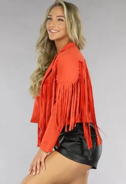 Oranje Suèdelook Fringe Jasje