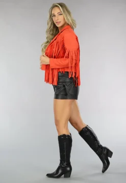 Oranje Suèdelook Fringe Jasje