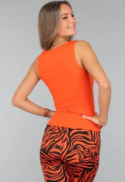 Oranje Top met Vierkant Uitgesneden Hals