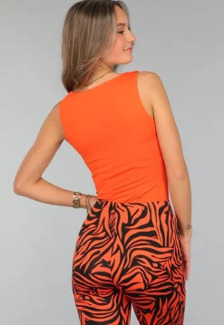 Oranje Top met Vierkant Uitgesneden Hals