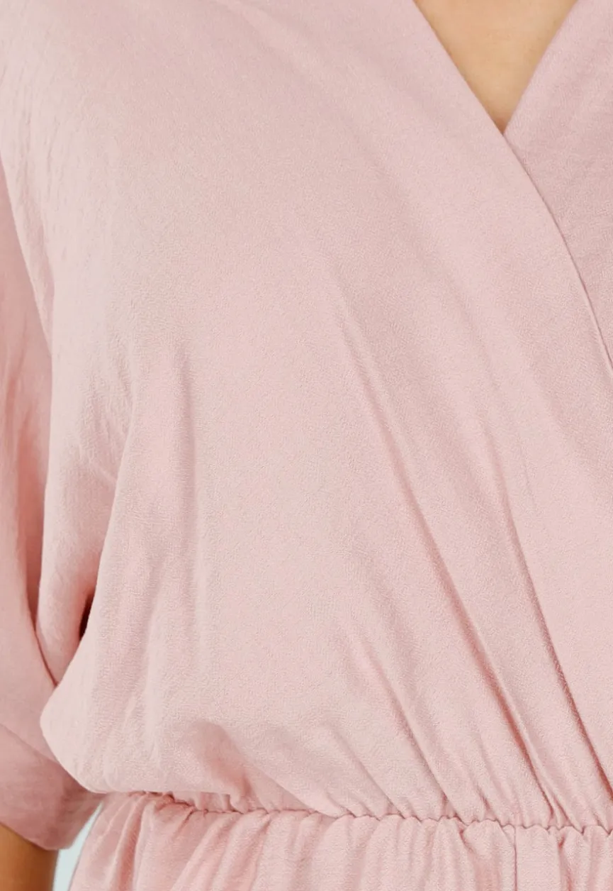 Oudroze Playsuit met Linnenlook en Overslag V-Hals