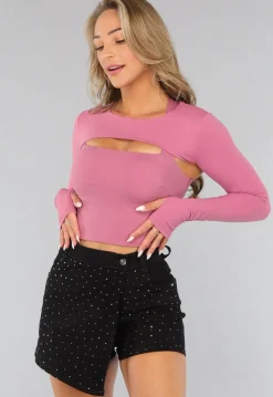 Oudroze Sportieve Bolero met Brede Hals