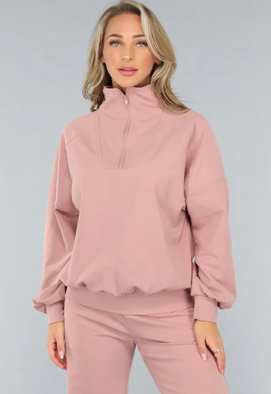 Oudroze Trui met Rits Detail