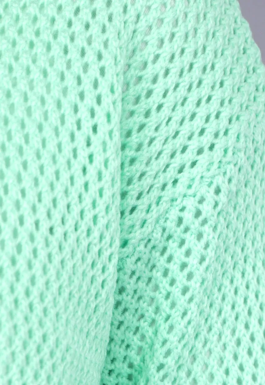 Oversized Mintgroen Gebreid Vest met Knopen en Zakken