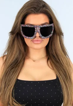 Oversized Skibril Multicolor Zonnebril met Donkere Glazen en Glitters