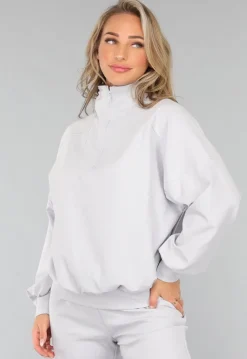 Oversized Trui met Rits in Lichtblauw