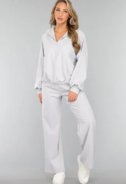 Oversized Trui met Rits in Lichtblauw