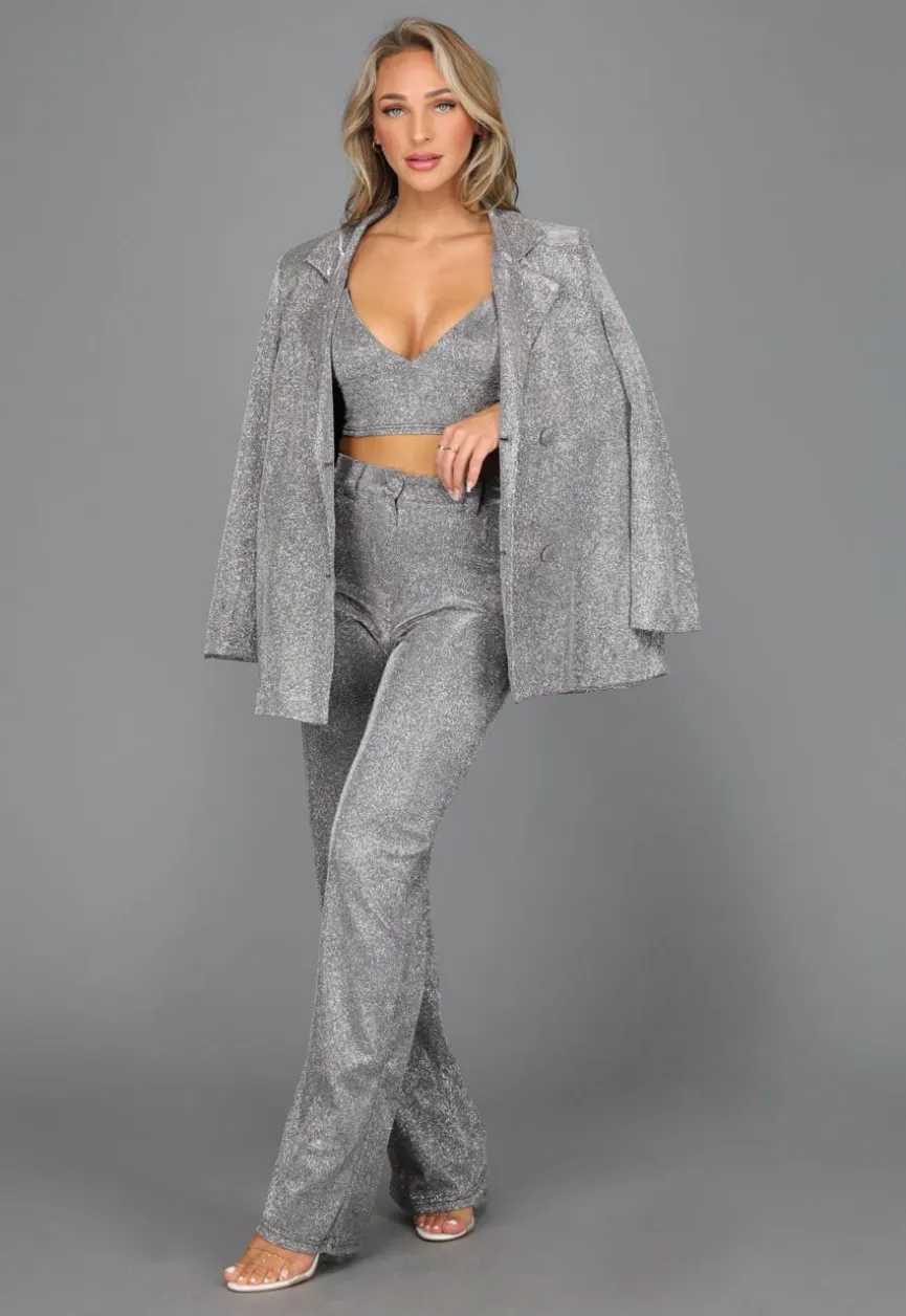 Oversized Zilveren Glitter Blazer