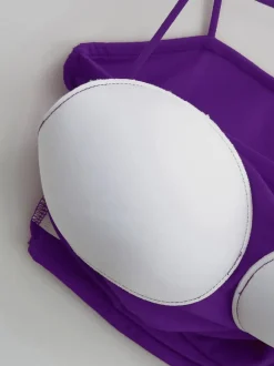 Paarse Croptop met Plooien, Pads en Horizontaal Bandje