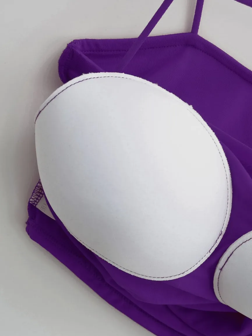 Paarse Croptop met Plooien, Pads en Horizontaal Bandje