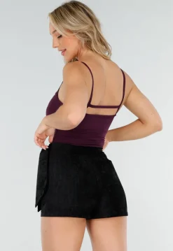 Paarse Cut-Out Top met Spaghetti Bandjes en Stretchmateriaal