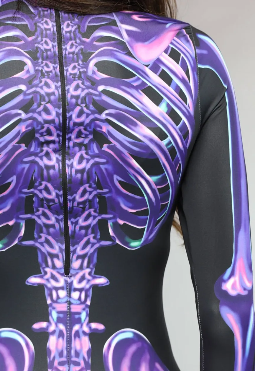 Paarse Cyber Skeletten Print Jumpsuit