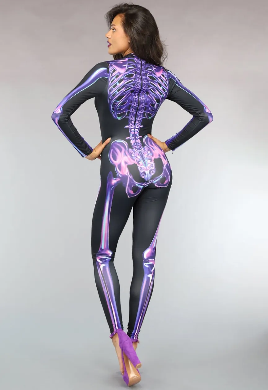 Paarse Cyber Skeletten Print Jumpsuit