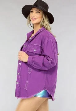 Paarse Denim Blouse met Zakken