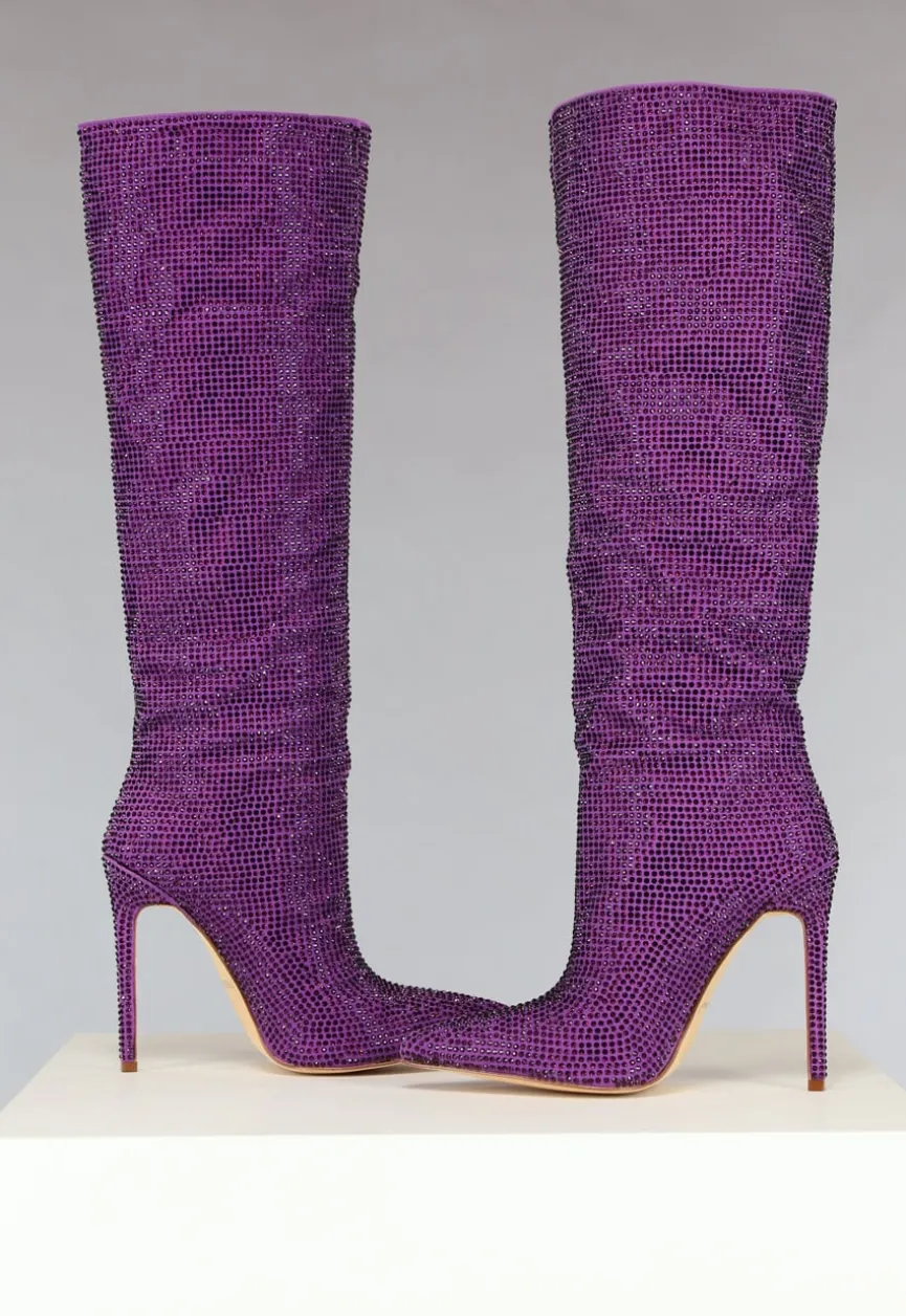 Paarse Glitter Laarzen met Stiletto Hak