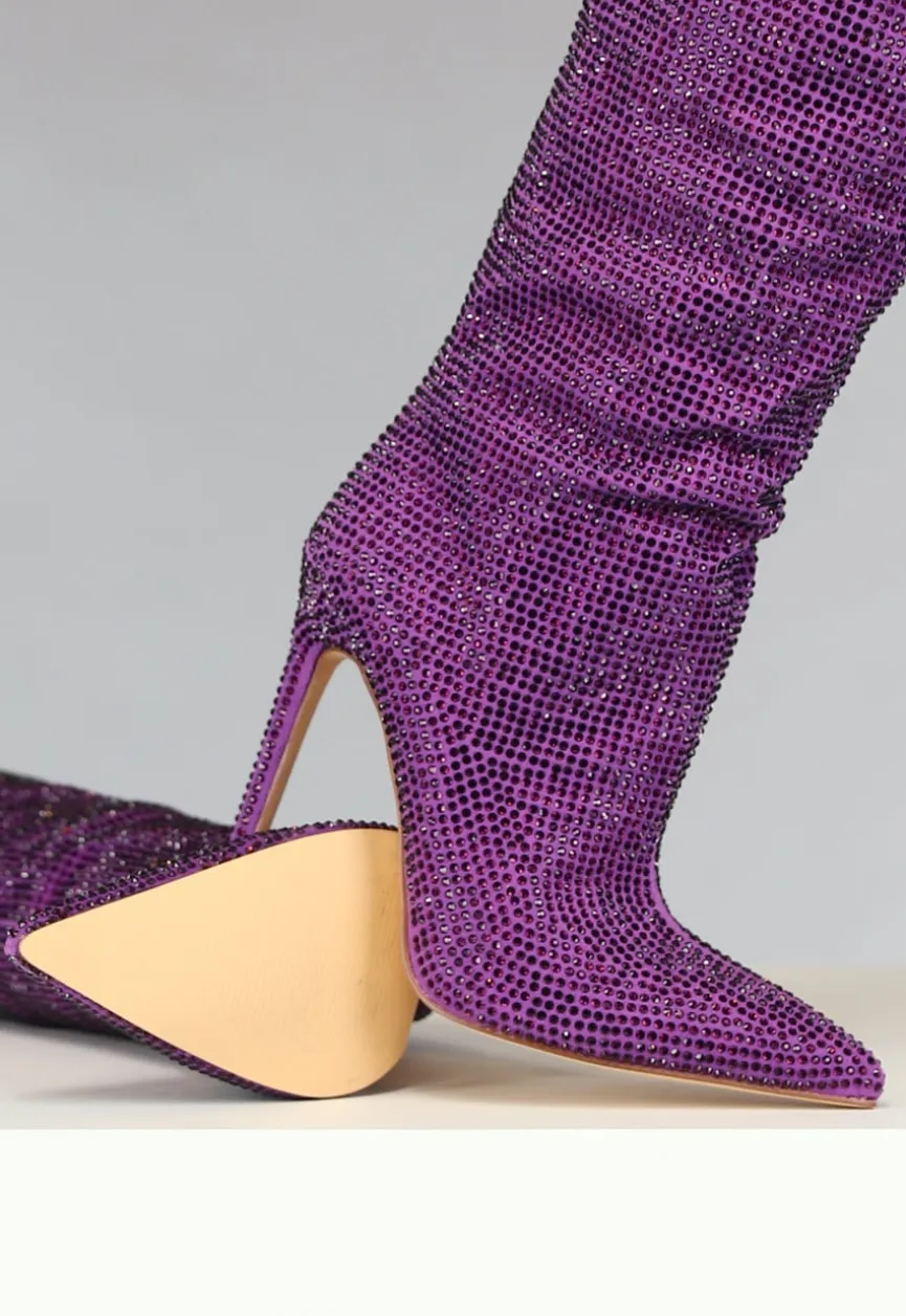 Paarse Glitter Laarzen met Stiletto Hak