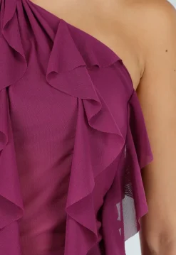 Paarse Haltertop met Volants en Gouden Detail