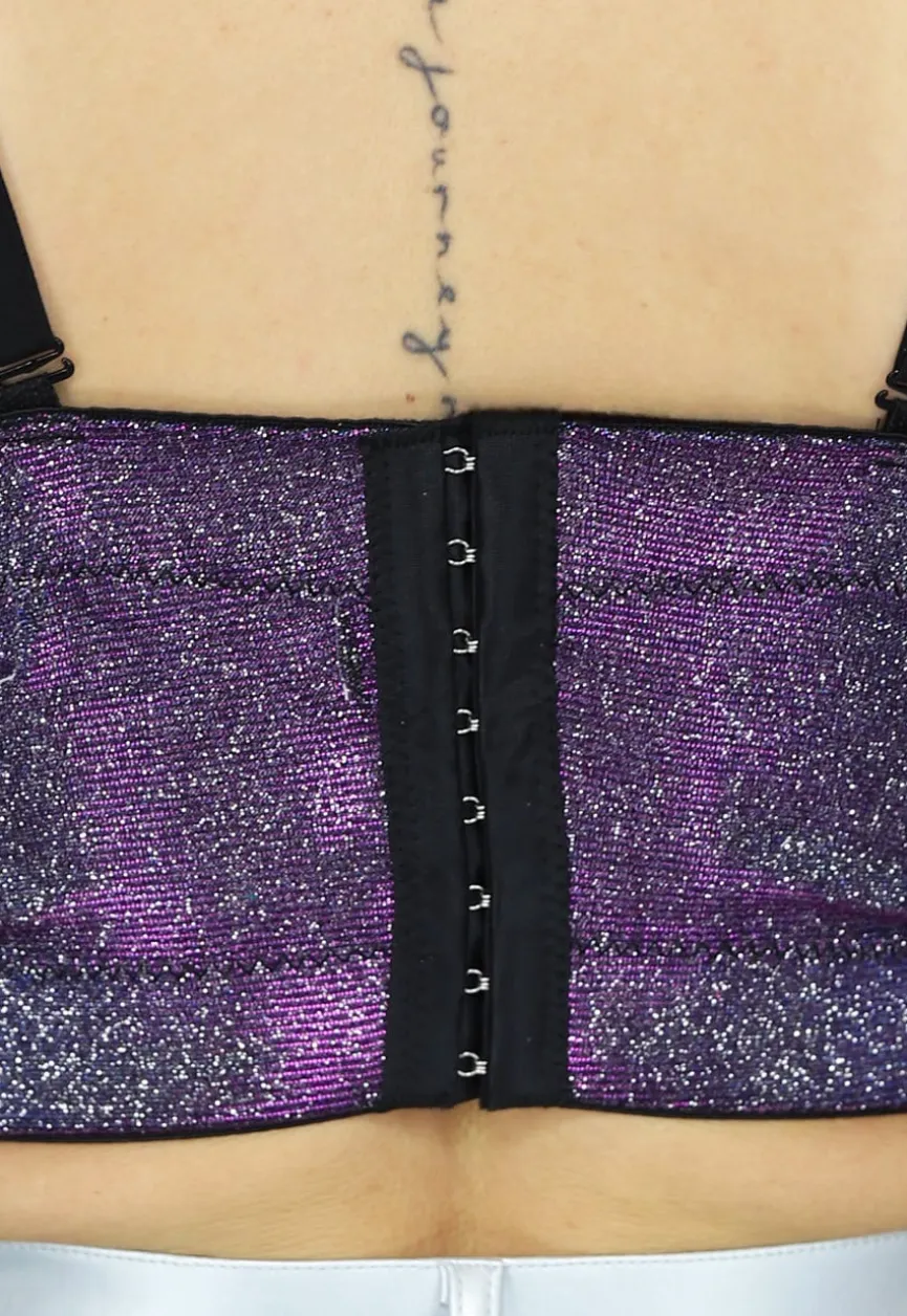 Paarse Holografische Glitter Bustier met Voorgevormde Cups