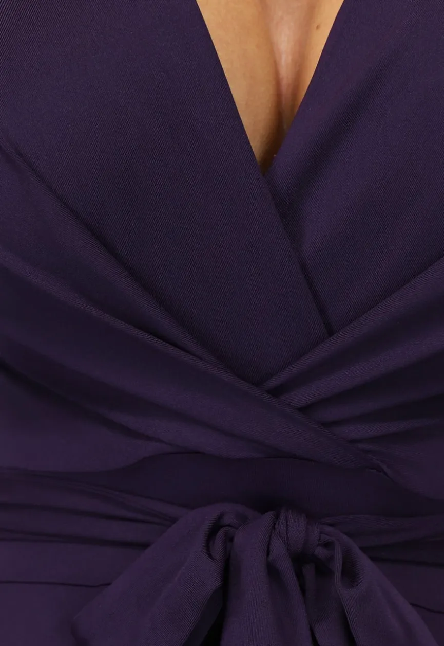 Paarse Jumpsuit met Wijde Pijpen en Tailleband