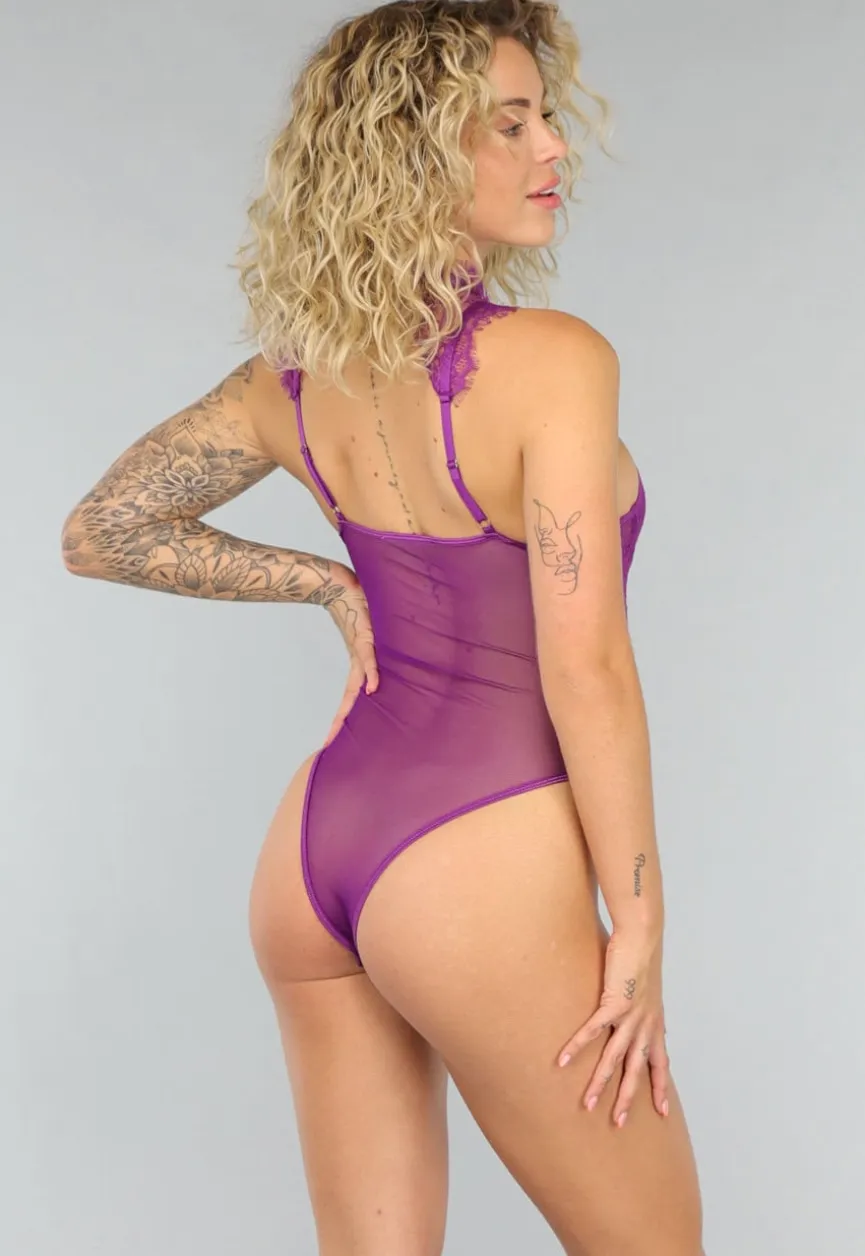 Paarse Kanten Strappy Bodysuit