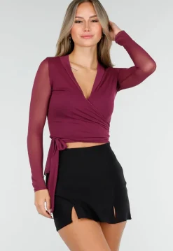 Paarse Mesh Wrap Top met Striksluiting