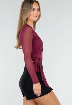 Paarse Mesh Wrap Top met Striksluiting