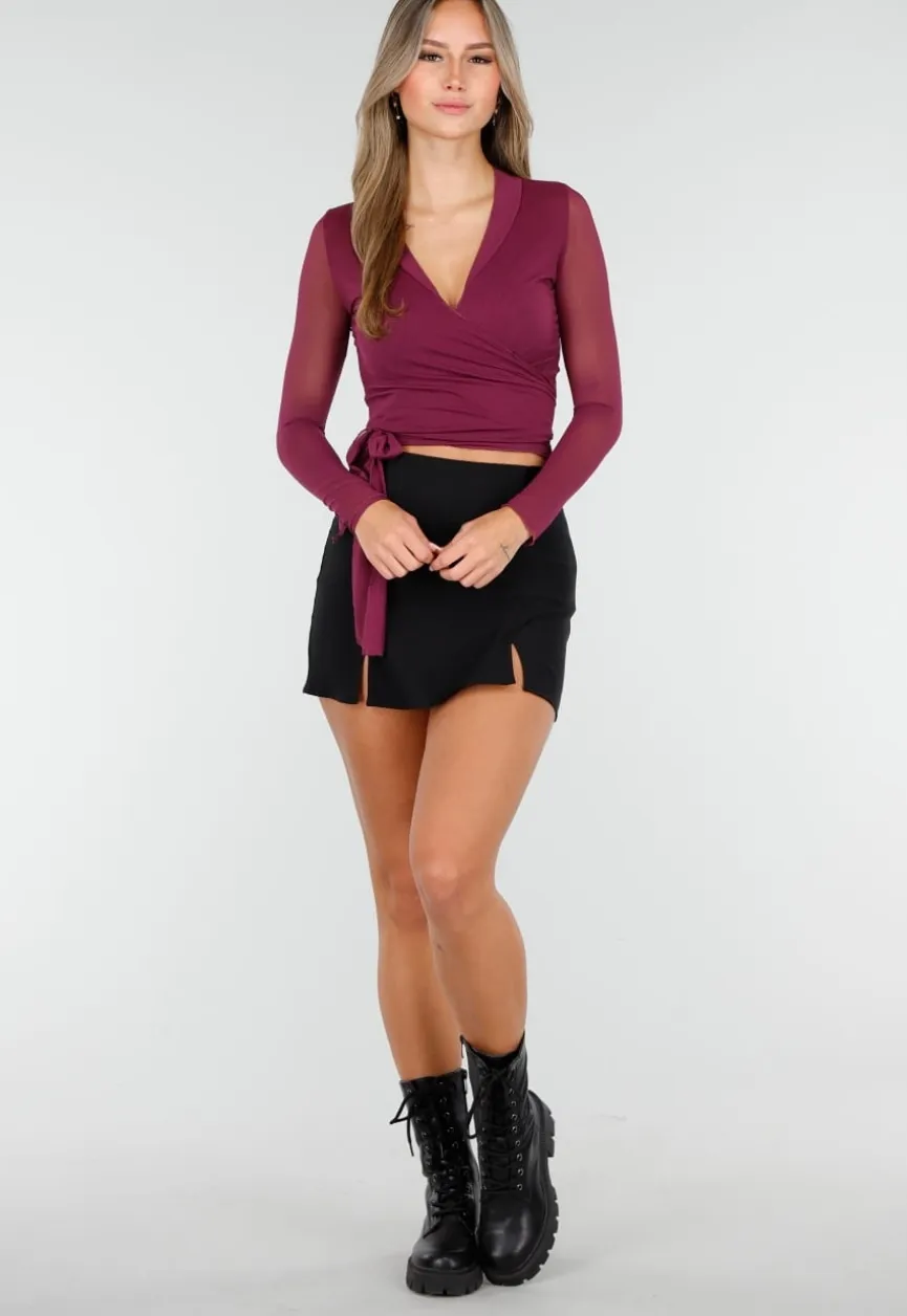 Paarse Mesh Wrap Top met Striksluiting