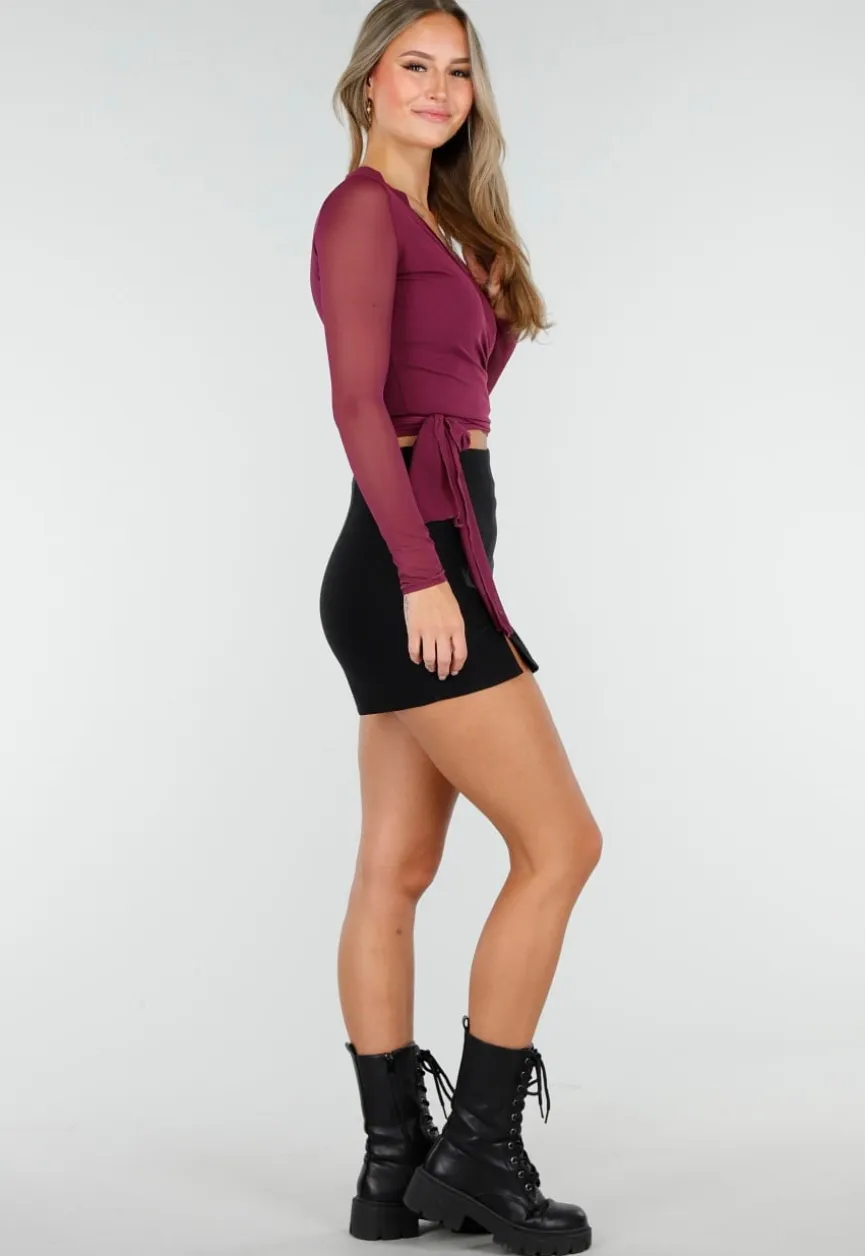 Paarse Mesh Wrap Top met Striksluiting