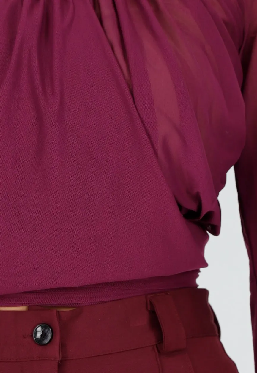 Paarse One Shoulder Top met Afneembare Mouw en Stretch