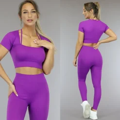 Paarse Sporttop met Vierkante Hals en Straps