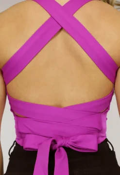 Paarse Strakke Top met Strappy Rug Detail