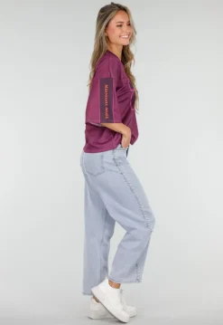 Paarse Stretch Mesh Oversized Jersey T-Shirt met V-Hals