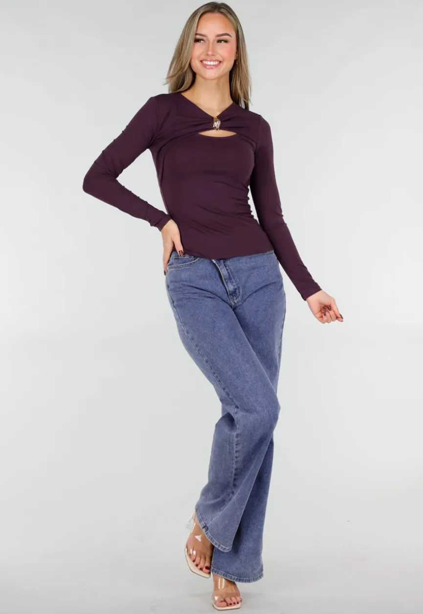 Paarse Top met Cut Out Detail