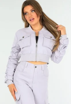 Paarse Tweedelige Set met een Bomberjas een Cargo Broek
