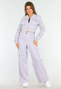 Paarse Tweedelige Set met een Bomberjas een Cargo Broek