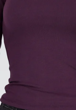 Paarskleurige One Shoulder Stretch Top met Lange Mouwen en Aansluitende Pasvorm
