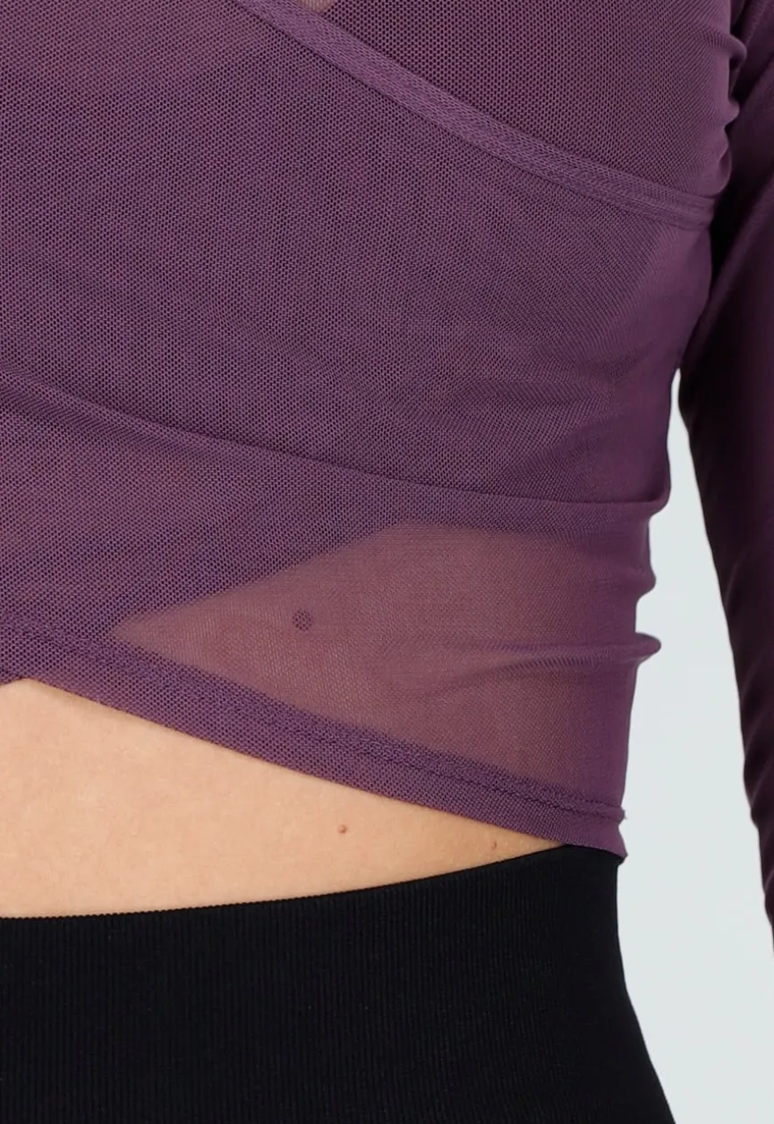 Paars Mesh Wrap Sporttop met Lange Mouwen