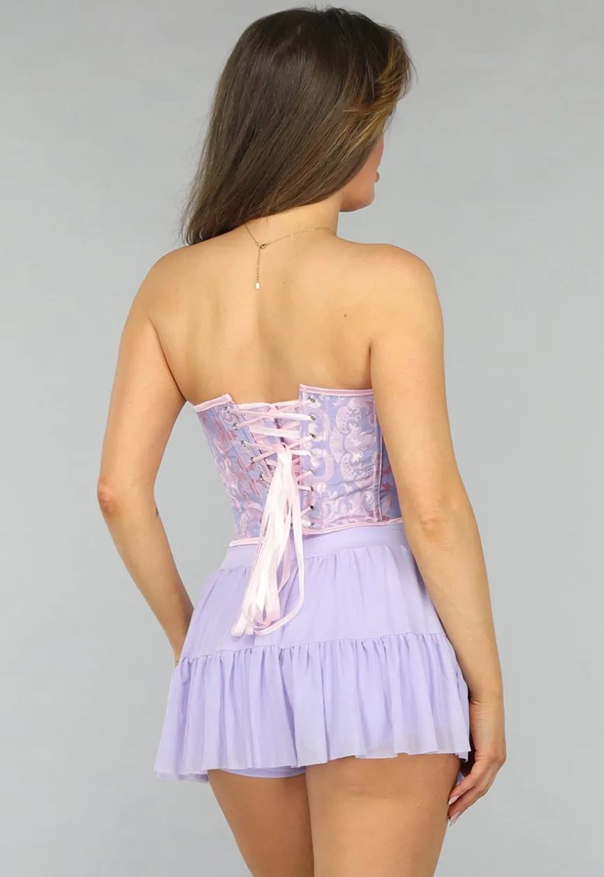 Paars/Roze Satin Korset Top met Ornamenten