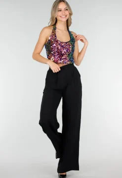Pailleten Cropped Haltertop met Blauw en Paars