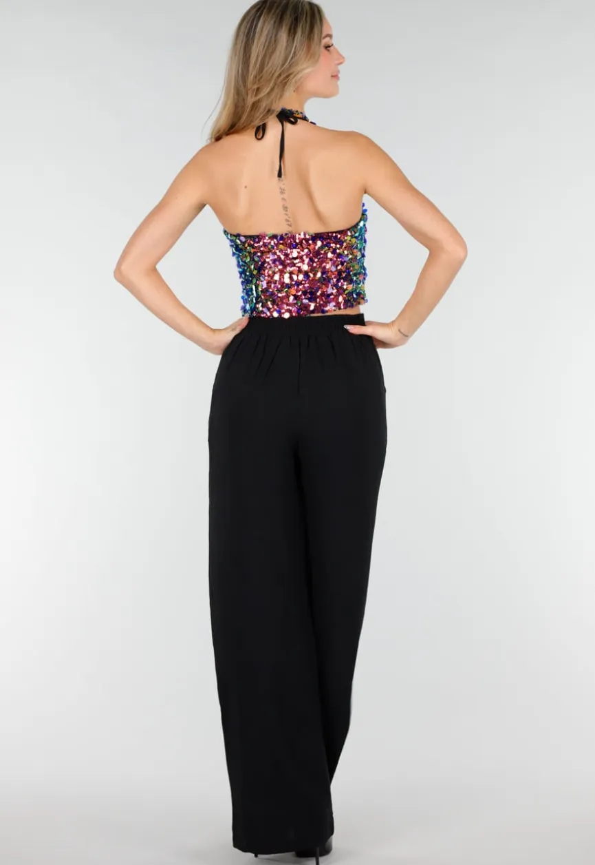 Pailleten Cropped Haltertop met Blauw en Paars