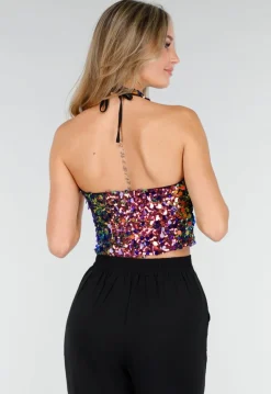 Pailleten Cropped Haltertop met Blauw en Paars