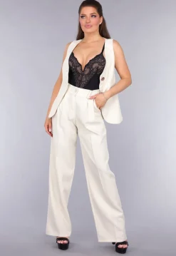 Pantalon Gilet Suit met Statement Knopen in Beige