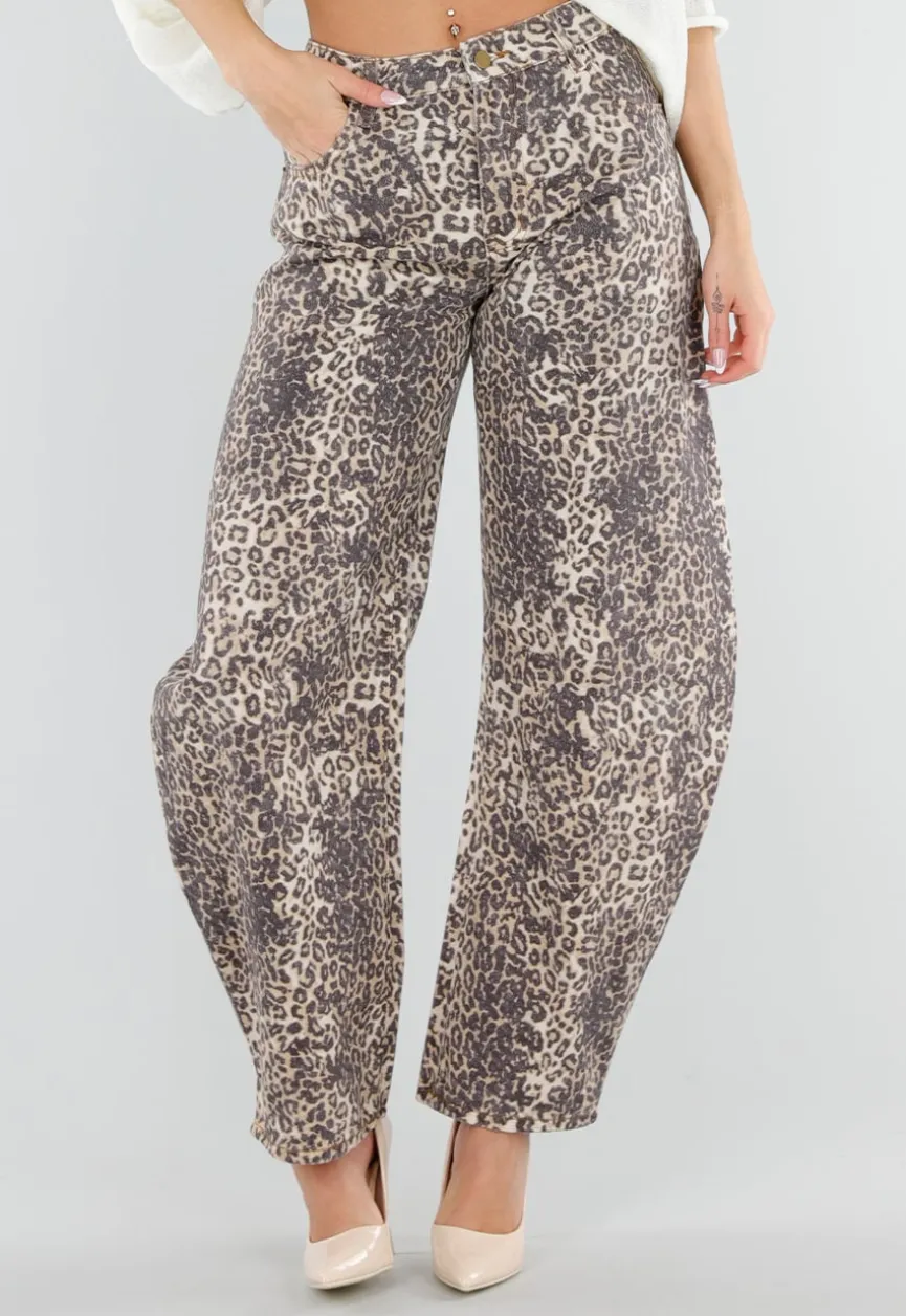 Panterprint Balloon Jeans met High Waist en Barrel Pijpen