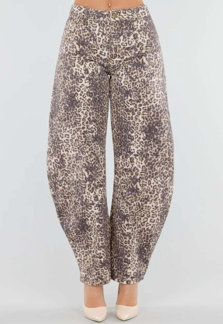 Panterprint Balloon Jeans met High Waist en Barrel Pijpen
