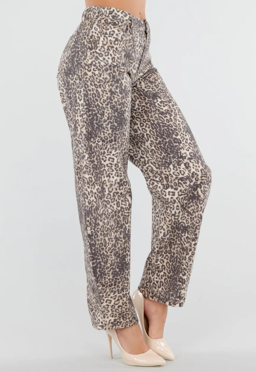 Panterprint Balloon Jeans met High Waist en Barrel Pijpen